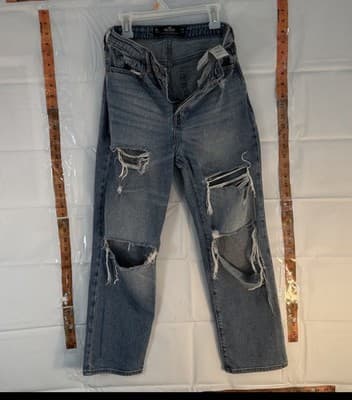 Hollister Distressed Straight Button Fly Jeans Blue Denim Women - Image 1
