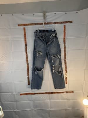 Hollister Distressed Straight Button Fly Jeans Blue Denim Women - Thumbnail 4