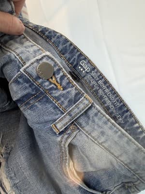 Gap 1969 Distressed Boyfriend Jeans Blue Denim Medium Wash Button Zip Women - Thumbnail 2
