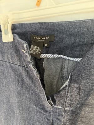 Sandro Women's Dark Blue Wide-Leg Denim Dress Pants 27" Inseam - Thumbnail 4