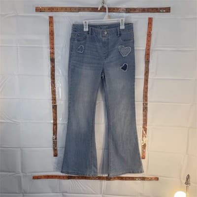 Wonder Nation Girls Flared Light Wash Jeans XL (14-16) Heart Accents Denim - Image 1