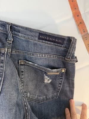Rock & Republic Distressed Jeans Blue Denim Medium Wash 5-Pocket Women - Thumbnail 2