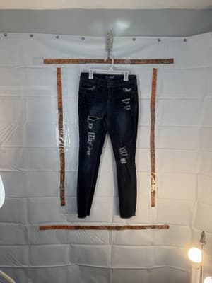 NOBO Mid Rise Skinny Jeans Dark Blue Denim Distressed Juniors Women - Thumbnail 2