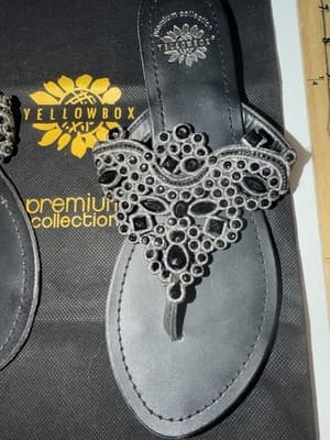 Yellow Box Premium Collection Beaded Black Thong Sandals Women's Slip On Comfort - Thumbnail 2