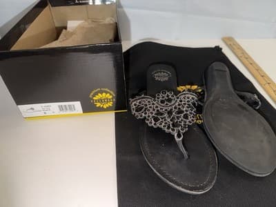 Yellow Box Premium Collection Beaded Black Thong Sandals Women's Slip On Comfort - Thumbnail 3