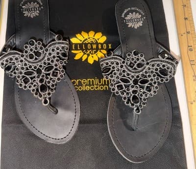 Yellow Box Premium Collection Beaded Black Thong Sandals Women's Slip On Comfort - Image 1