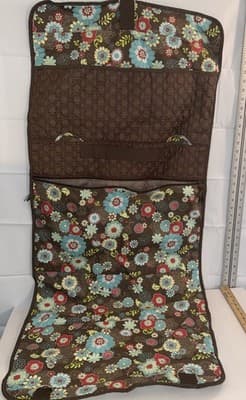 Floral Quilted Hanging Garment Bag Brown Blue Red Yellow 42" Compartments - Image 1