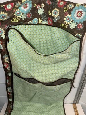 Floral Quilted Hanging Garment Bag Brown Blue Red Yellow 42" Compartments - Thumbnail 9
