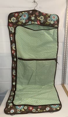 Floral Quilted Hanging Garment Bag Brown Blue Red Yellow 42" Compartments - Thumbnail 8