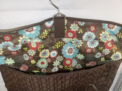 Floral Quilted Hanging Garment Bag Brown Blue Red Yellow 42" Compartments - Thumbnail 6
