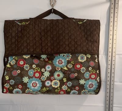 Floral Quilted Hanging Garment Bag Brown Blue Red Yellow 42" Compartments - Thumbnail 2