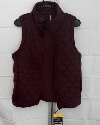 Kirkland Signature Women's Quilted Vest Burgundy Full Zip Collared Sleeveless S - Thumbnail 4