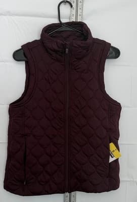 Kirkland Signature Women's Quilted Vest Burgundy Full Zip Collared Sleeveless S - Image 1