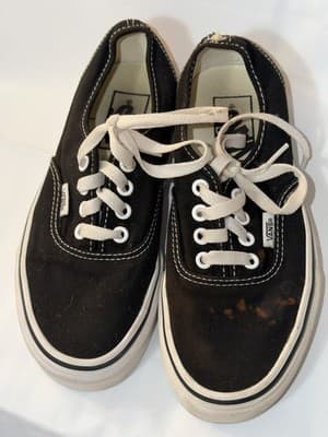VANS Authentic Black White Lace Up Low Top Athletic Sneakers for Men - Thumbnail 2
