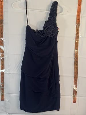 B. Darlin Navy One Shoulder Ruffle Dress Size 7/8 | Cocktail Party Formal - Image 1