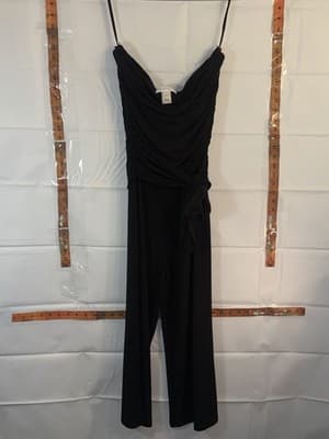 White House Black Market Black Ruched Sleeveless Wide-Leg Jumpsuit Cowl Neck S - Thumbnail 2