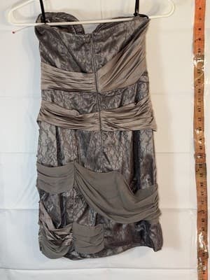 bebe Gray Strapless Ruched Zip Bodycon Dress Short Sleeveless Size S - Thumbnail 2