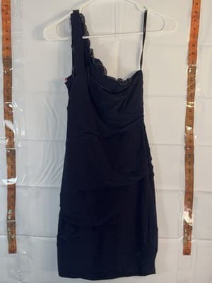 B. Darlin Navy One Shoulder Ruffle Dress Size 7/8 | Cocktail Party Formal - Thumbnail 2