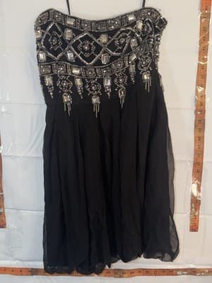 Marisol Rodriguez Creazioni Black Beaded Rhinestone Strapless Cocktail Dress 44 - Thumbnail 5