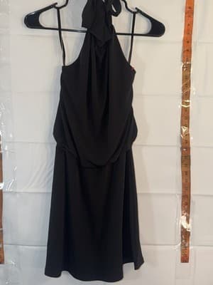 White House Black Market Black Halter Dress Tie Draped XXS Party Cocktail - Image 1