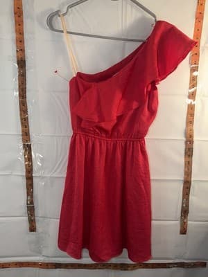BCBGeneration Red One Shoulder Ruffle Short A-Line Dress Sleeveless XXS - Thumbnail 2