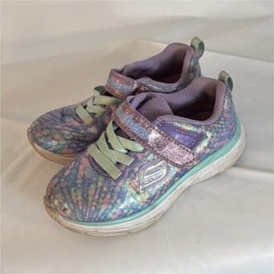 Skechers Girls Glitter Multicolor Sneakers US Size 10 Hook & Loop Comfort Flat - Image 1