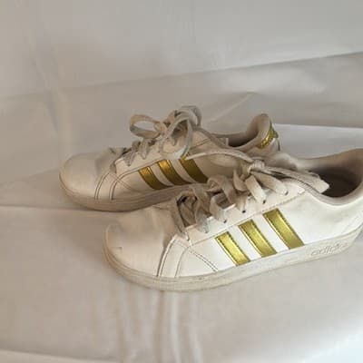 adidas Unisex Kids White Gold Sneakers US 4 EU 36 UK 3.5 CG5844 Lace Up - Thumbnail 2