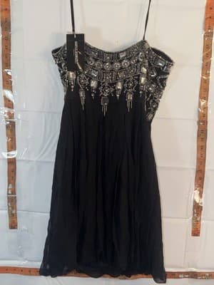 Marisol Rodriguez Creazioni Black Beaded Rhinestone Strapless Cocktail Dress 44 - Thumbnail 2