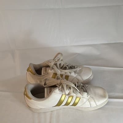 adidas Unisex Kids White Gold Sneakers US 4 EU 36 UK 3.5 CG5844 Lace Up - Thumbnail 3