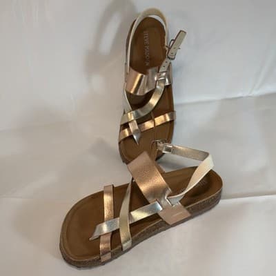 Steve Madden Metallic Strappy Sandals Rose Gold Silver Women's Size 13 - Thumbnail 2