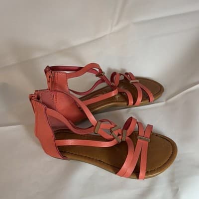 Qupid Pink Metal Trim Ankle Strap Flat Sandals for Women with Zipper - Thumbnail 2