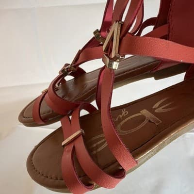 Qupid Pink Metal Trim Ankle Strap Flat Sandals for Women with Zipper - Thumbnail 6