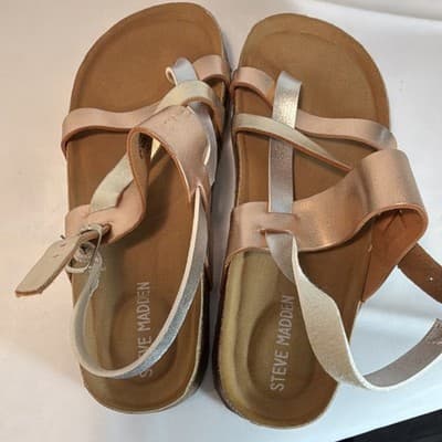 Steve Madden Metallic Strappy Sandals Rose Gold Silver Women's Size 13 - Thumbnail 5