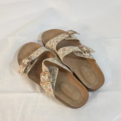 Cat & Jack Floral Buckle Slide Sandals Beige Multicolor Women's AU Size 2 - Thumbnail 3