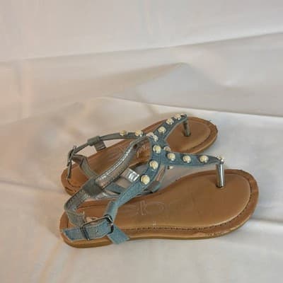 bebe Studded Gray Strappy Flat Sandals Women's Buckle Casual Summer - Thumbnail 3