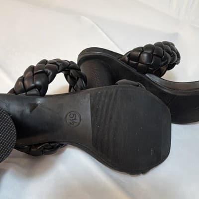 A New Day Black Braided Block Heel Strappy Sandals Women's Size 5.5 Square Toe - Thumbnail 6