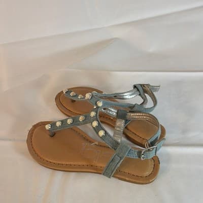 bebe Studded Gray Strappy Flat Sandals Women's Buckle Casual Summer - Thumbnail 2