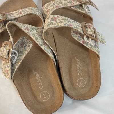 Cat & Jack Floral Buckle Slide Sandals Beige Multicolor Women's AU Size 2 - Thumbnail 4