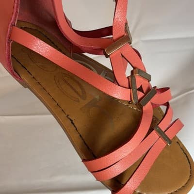 Qupid Pink Metal Trim Ankle Strap Flat Sandals for Women with Zipper - Thumbnail 7