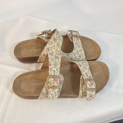 Cat & Jack Floral Buckle Slide Sandals Beige Multicolor Women's AU Size 2 - Thumbnail 2