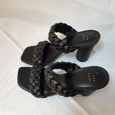 A New Day Black Braided Block Heel Strappy Sandals Women's Size 5.5 Square Toe - Thumbnail 2