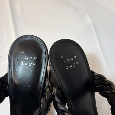 A New Day Black Braided Block Heel Strappy Sandals Women's Size 5.5 Square Toe - Thumbnail 4