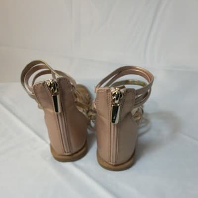 Cat & Jack Girls Pink Gold Metallic Strappy Zip Flat Sandals US Size 3 - Thumbnail 2