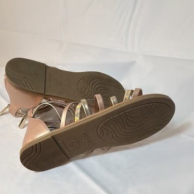 Cat & Jack Girls Pink Gold Metallic Strappy Zip Flat Sandals US Size 3 - Thumbnail 4