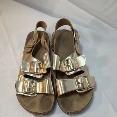 Miller Girl Girls Gold Buckle Adjustable Strap Flat Closed Toe Sandals Casual - Image 1