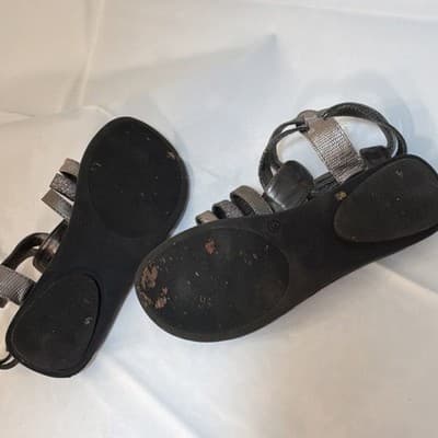 Naughty Monkey Metallic Strappy Flat Sandals Silver Black Women's Buckle - Thumbnail 2