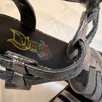 Naughty Monkey Metallic Strappy Flat Sandals Silver Black Women's Buckle - Thumbnail 3