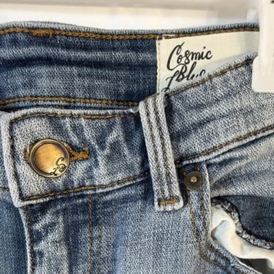 Cosmic Blue Love Distressed Straight Jeans Blue Denim Stretch Women - Thumbnail 2