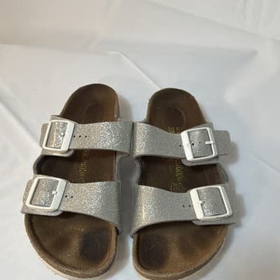 Birkenstock Arizona Unisex Kids Silver Glitter Sandals US 3 EU 34 Buckle