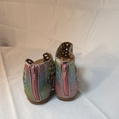 Multicolor Glitter Strappy Flat Sandals Zip Ankle Strap Women's Casual Summer - Thumbnail 3